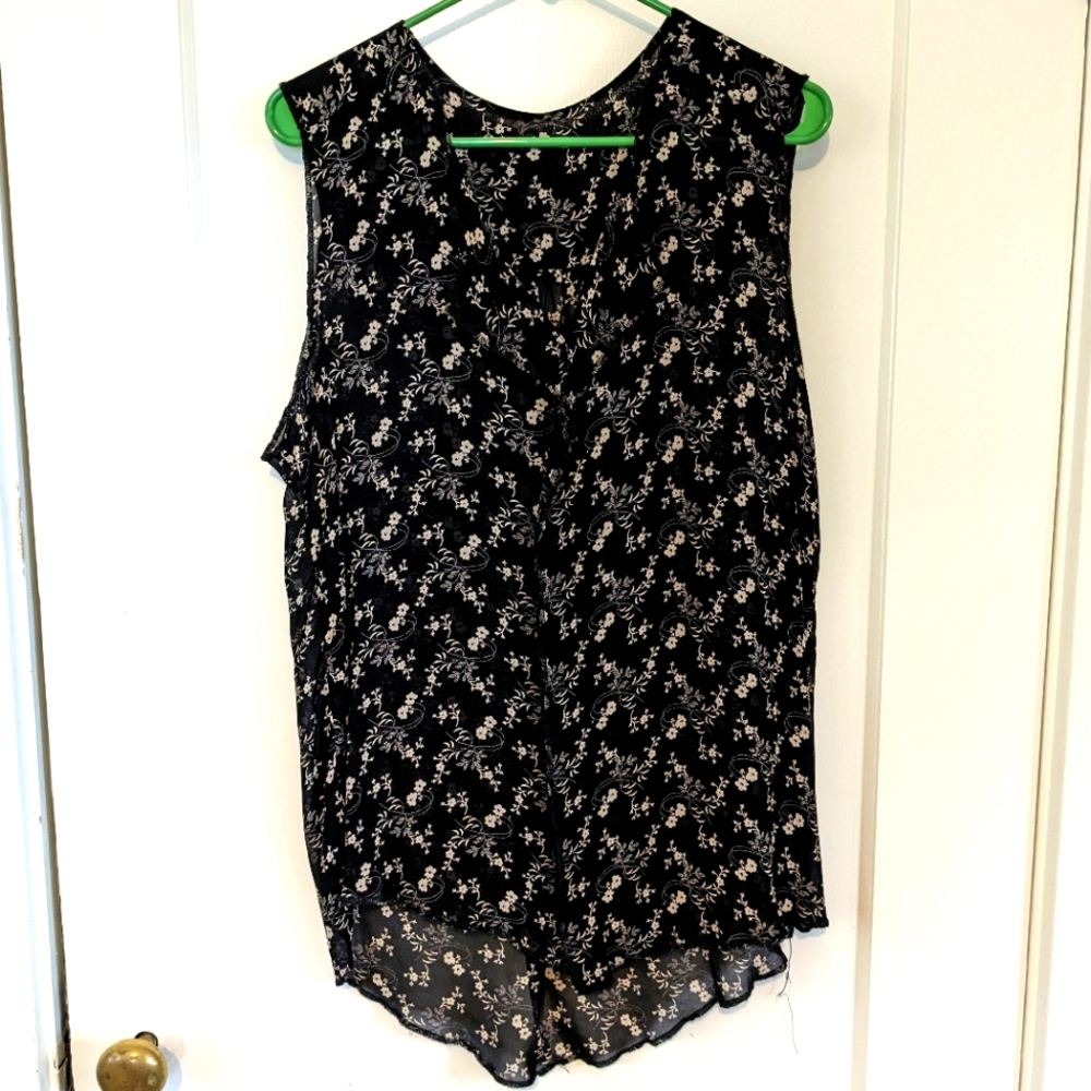Sheer, black sleeveless blouse from Cotton Basics. Small.